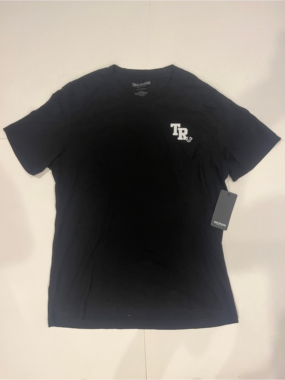 True Religion Black Short Sleeve Crew with White TR Chest Logo